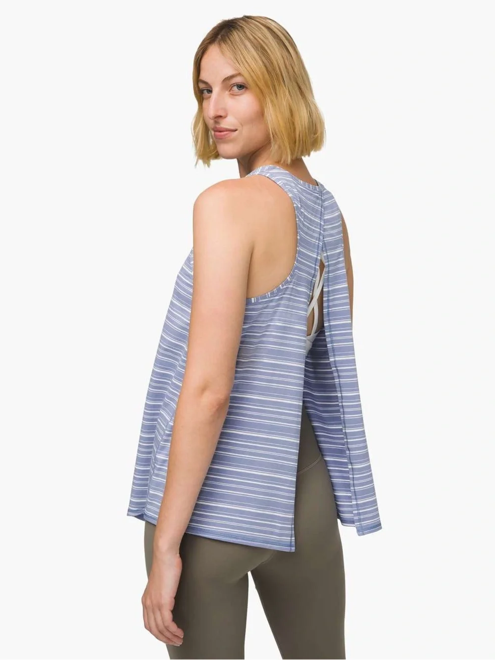 Lululemon All Tied Up Tank Cut Back Stripe Tempest Blue White Size Medium